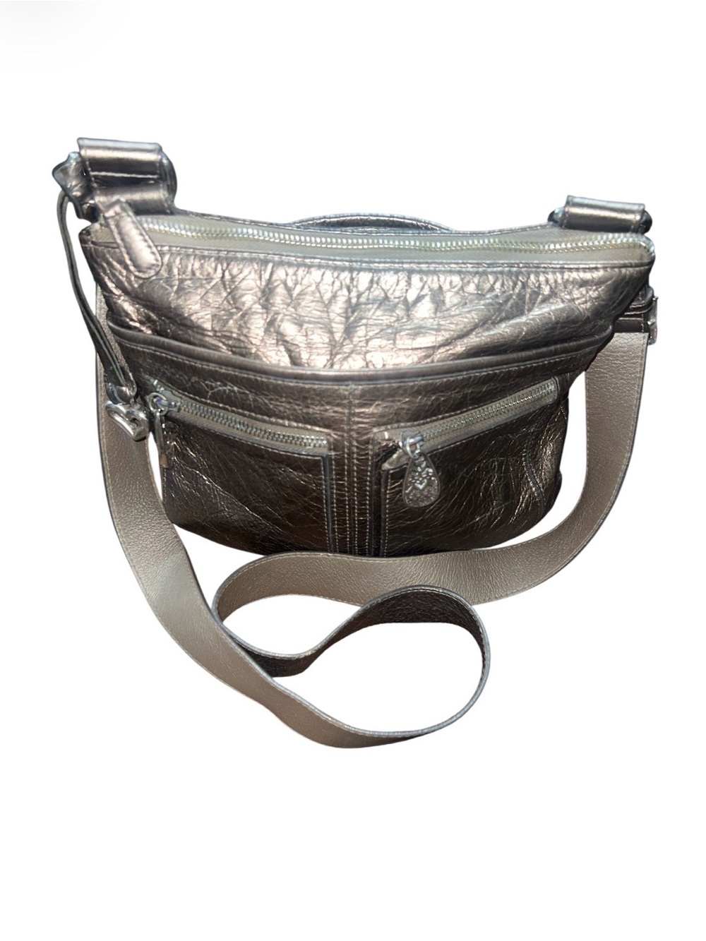 Brighton Zoe Metallic Bronze Crinkled Leather Crossbody Bag Purse